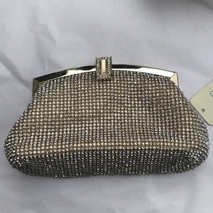 Gold crystal embellished clutch
